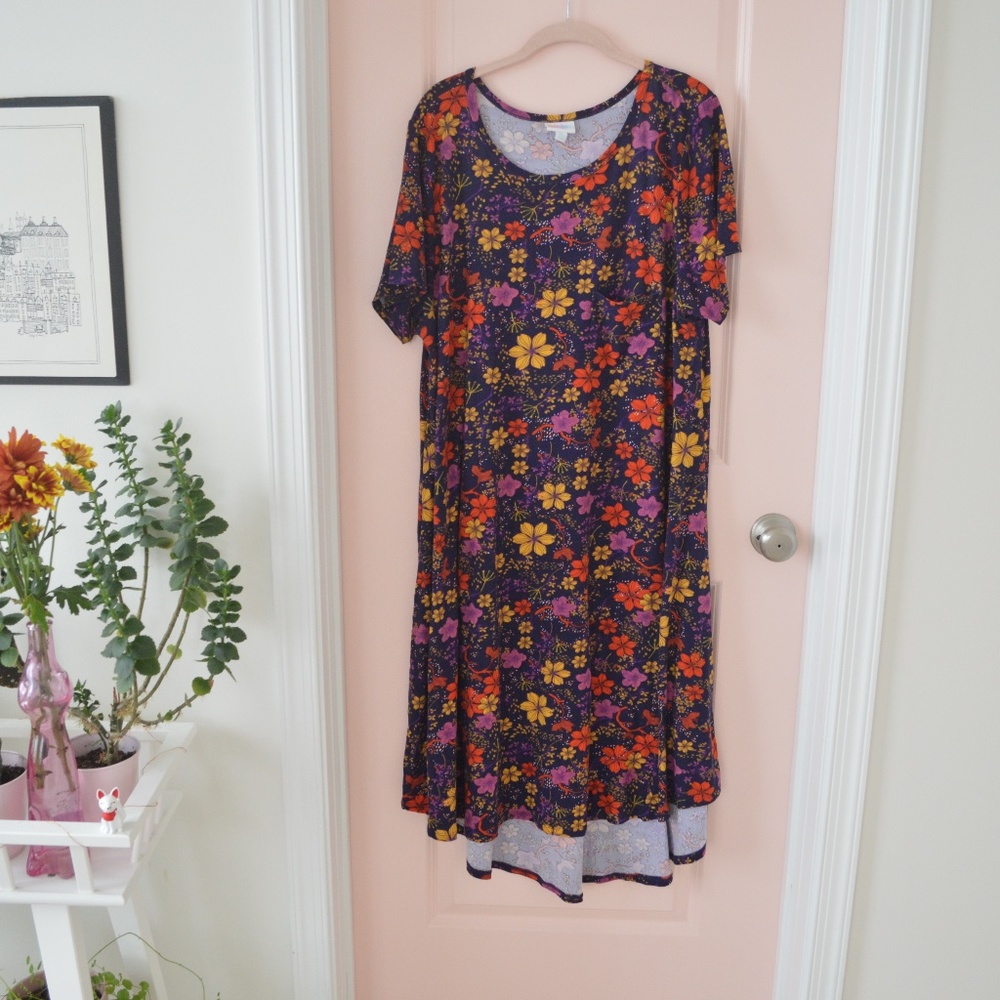 LuLaRoe Carly Swing Dress in Purple Floral Print